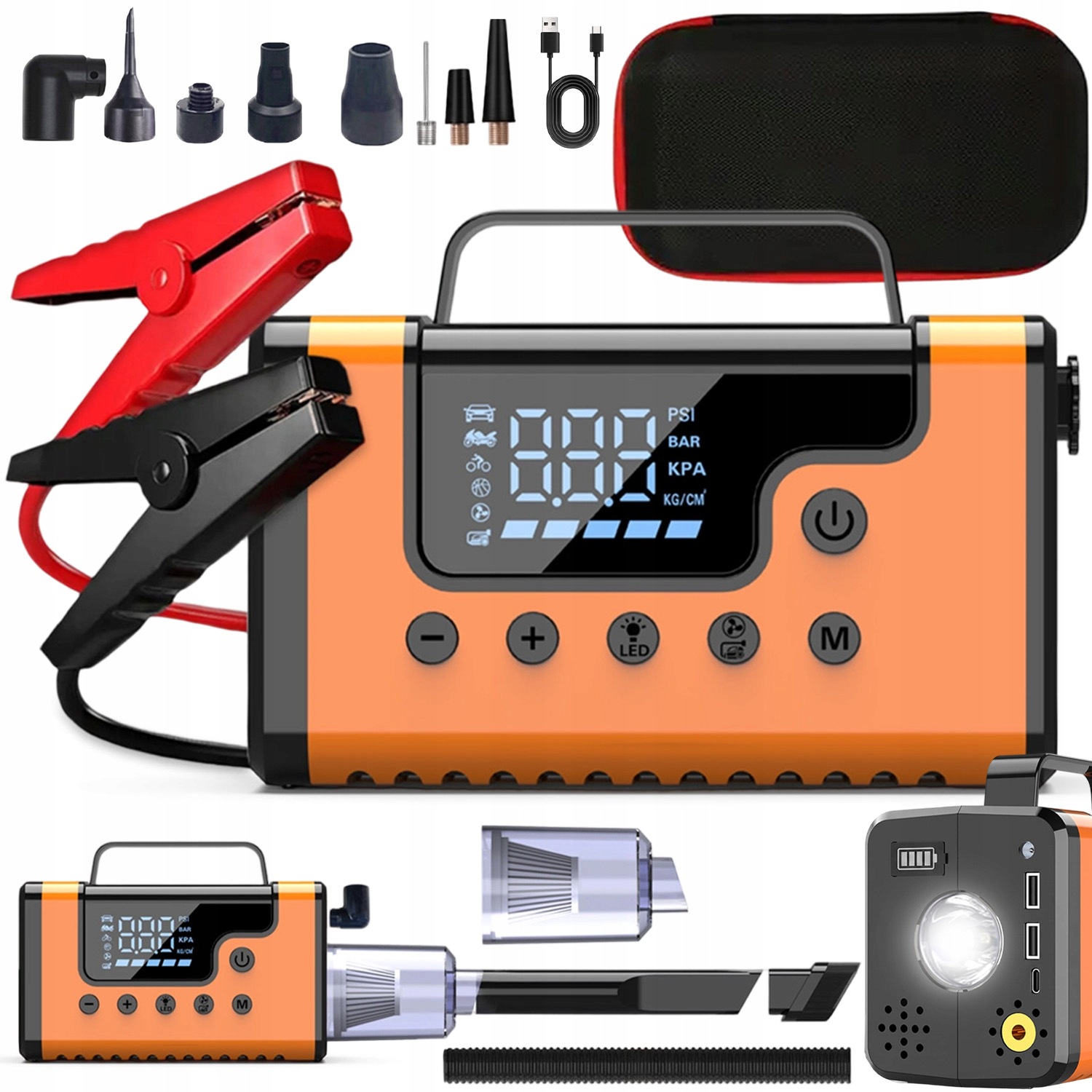Silný Štartovací Kompresor, Vysávač Do Auta Jump Starter 37000MAH 8V1