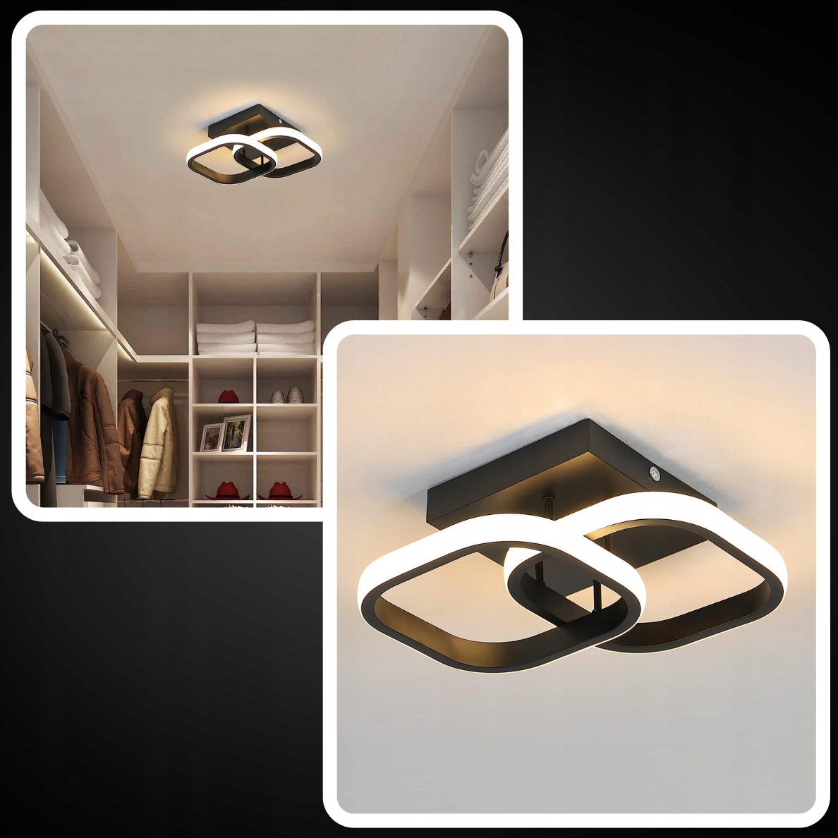 LAMPA SUFITOWA PLAFON LED WISZĄCA CZARNA NOWOCZESNA SALON KUCHNIA SYPIALNIA Szerokość produktu 28 cm