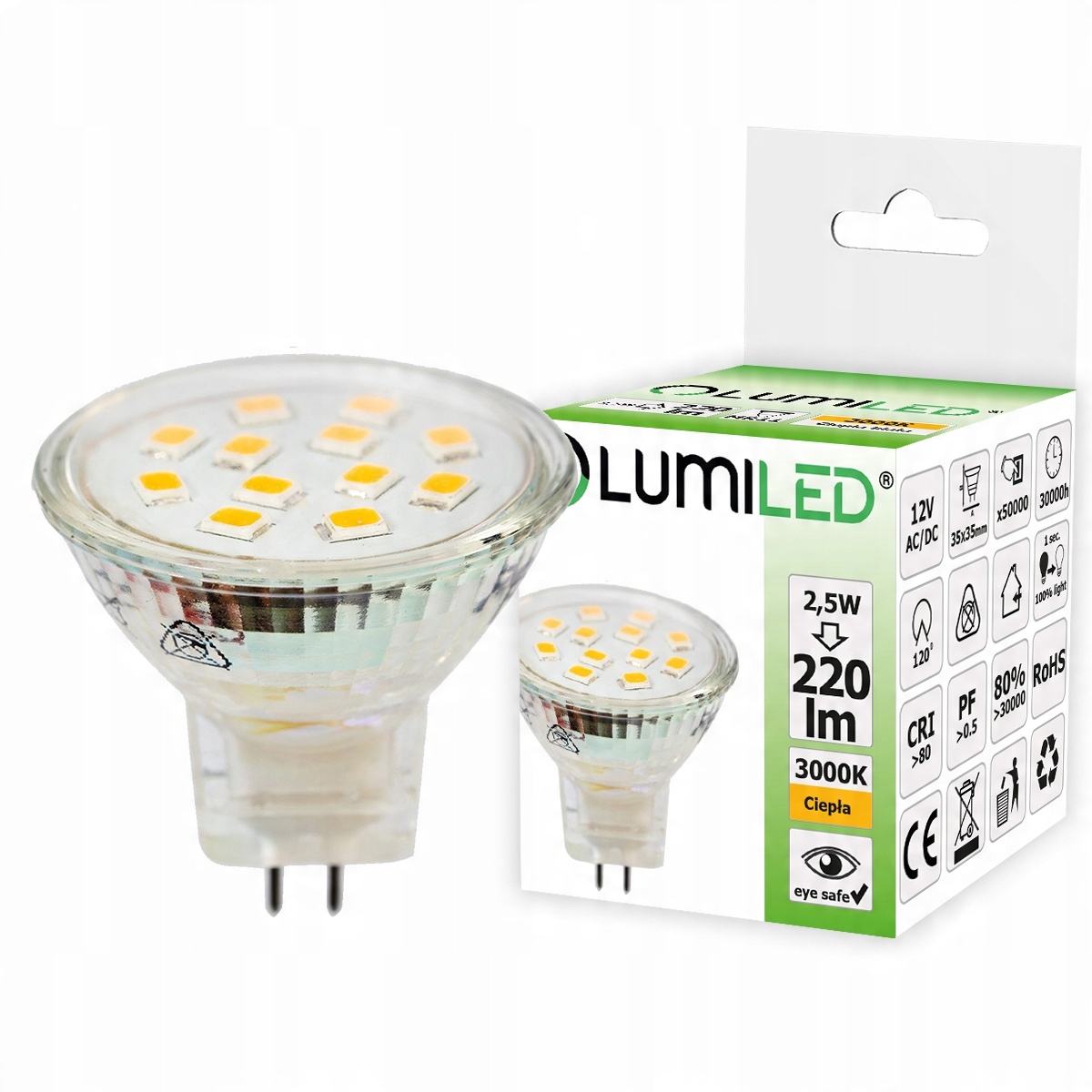 

Żarówka Led MR11 2,5W 25W 3000K 12V Lumiled