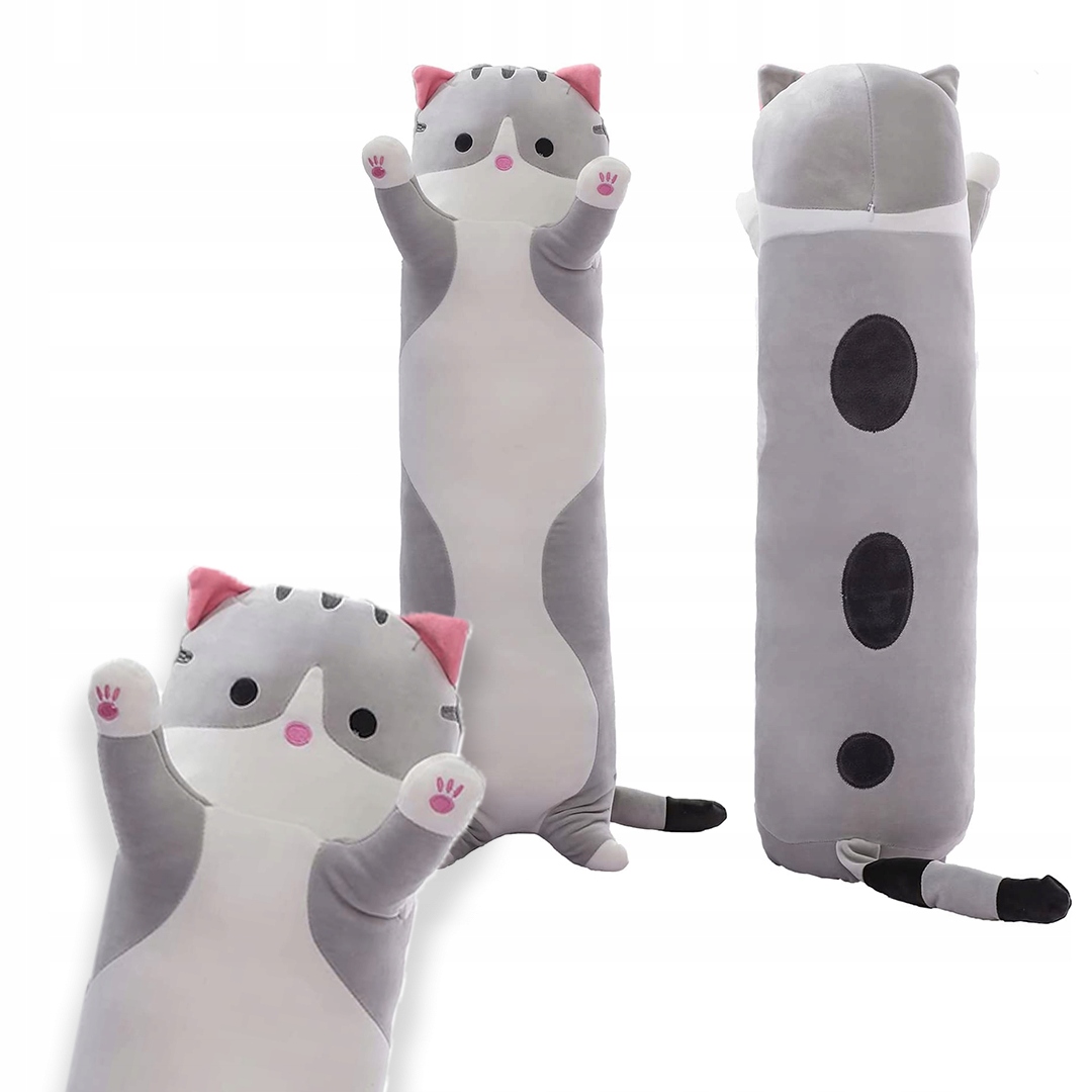 XL 90 CM MASKOTKA PLUSZAK DŁUGI KOT PRZYTULANKA ZABAWKA PODUSZKA SZARA