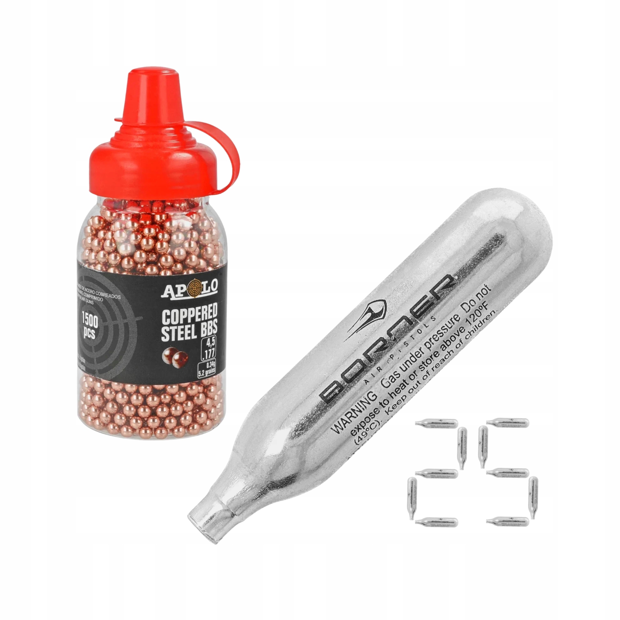 Zestaw Śrut Apolo Copper Steel BBs 4.5 mm, 1500 szt. 25 kapsuł CO2 Borner