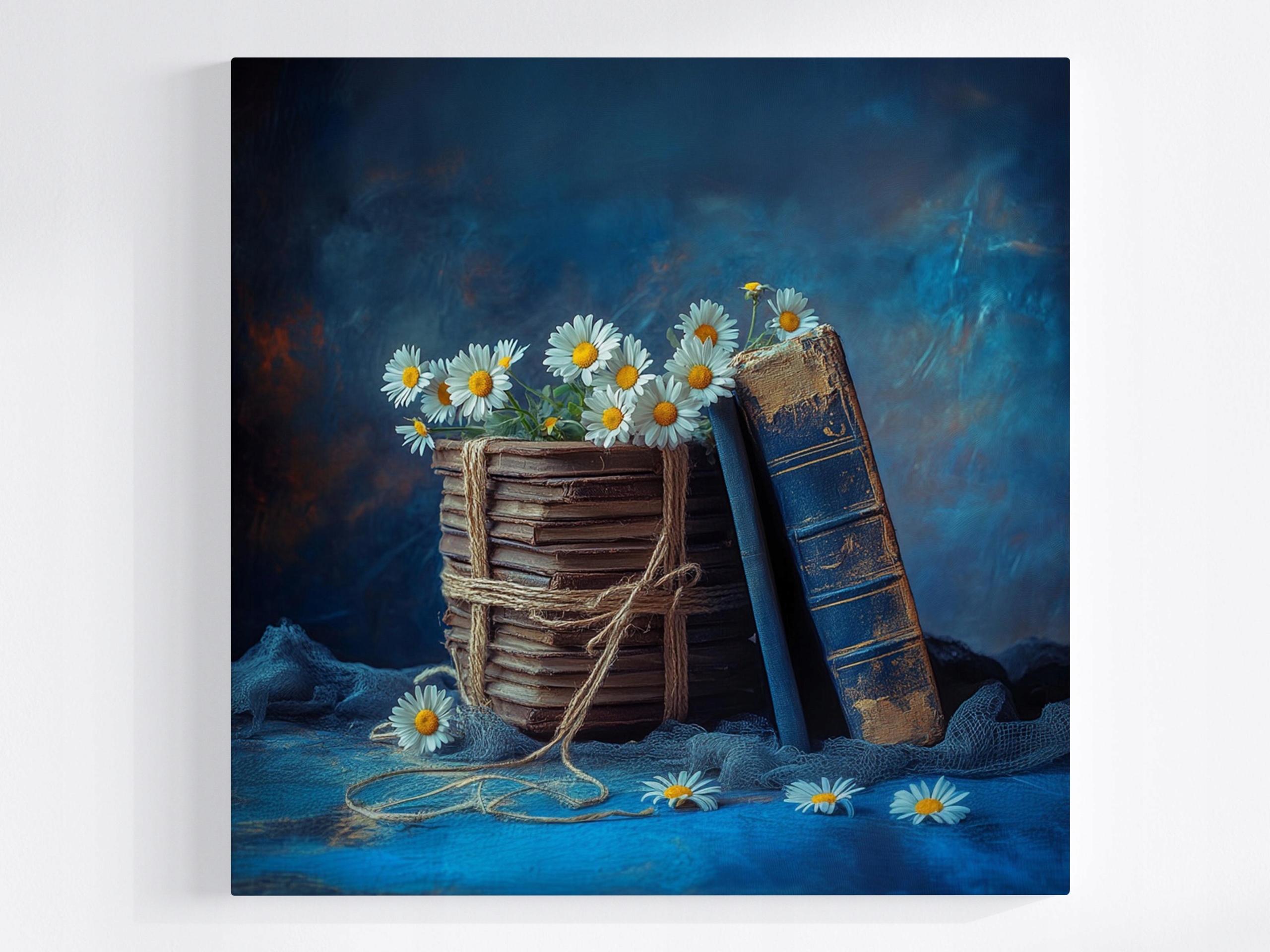 Obraz Na Plátně Canvas Dekorace Staré Knihy Květiny Sedmikrásky 80x80