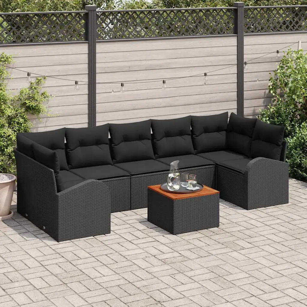 Sada zahradních pohovek 8 pcs Černá Poly ratan Černá 3347548