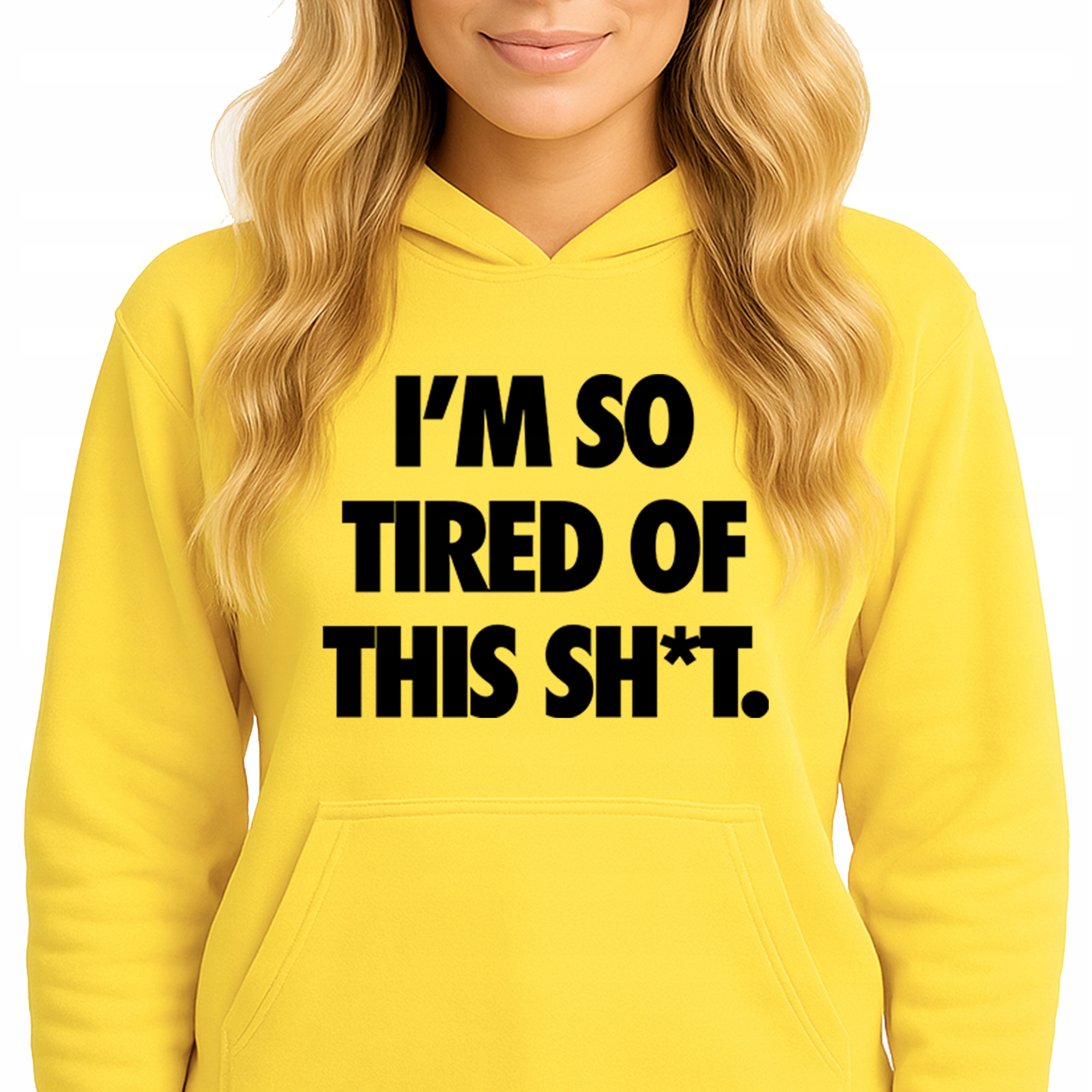 Mikina S Kapucí Žlutá bavlněná mikina I'M So Tired Of This Sh*t Vel M