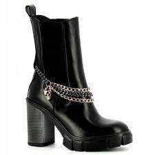 dámské kotníkové boty kozačky na podpatku platforma řetězu kožené Carinii 38