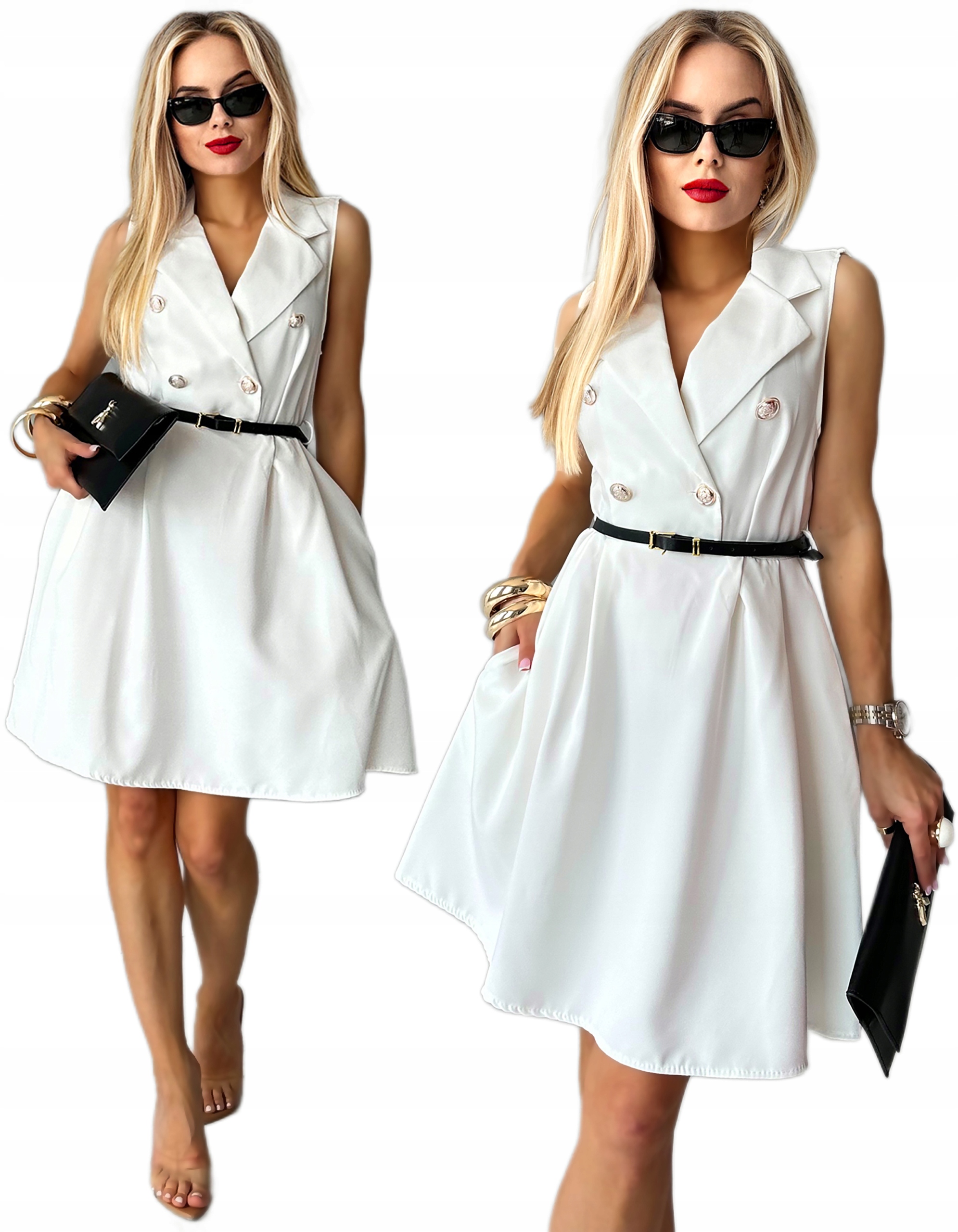 Sukienka Damska rozkloszowana szmizjerka pasek Alina