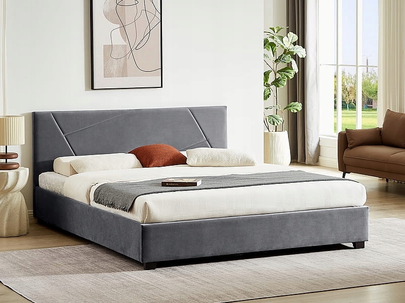 Łóżko tapicerowane z zagłówkiem i stelażem Columbia Velvet 160x200 szare