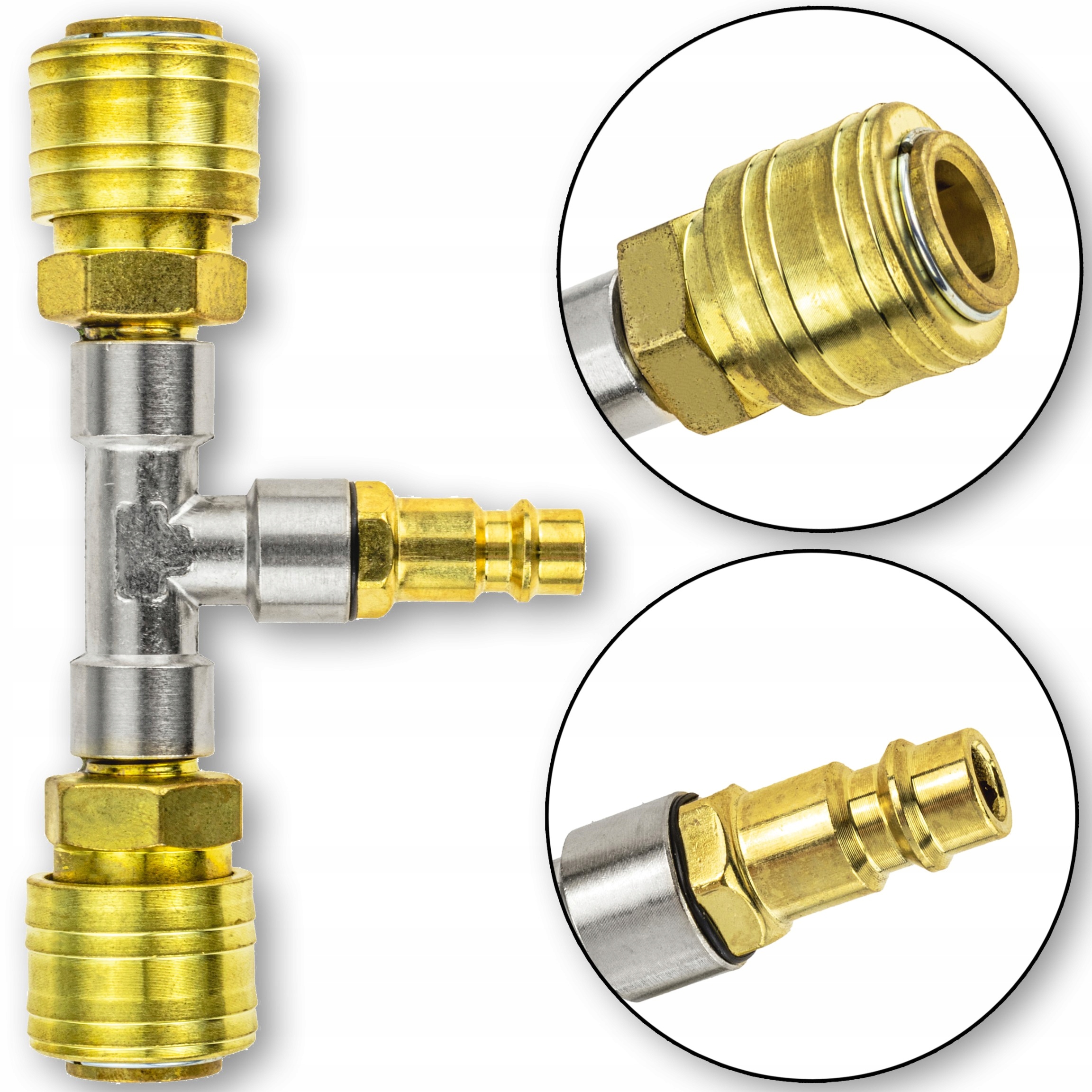 Rozgałęźnik Trójnik Pneumatyczny Do Kompresora Typ T Szybkozłączka 1/4"