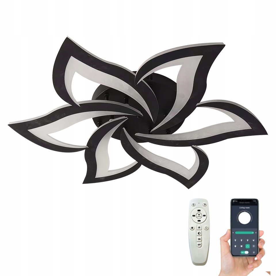 stropní svítidlo Led Stropní Svítidlo Eko Do Obývacího Pokoje Závěsná Lotos 6 Kroužků 66W Černá