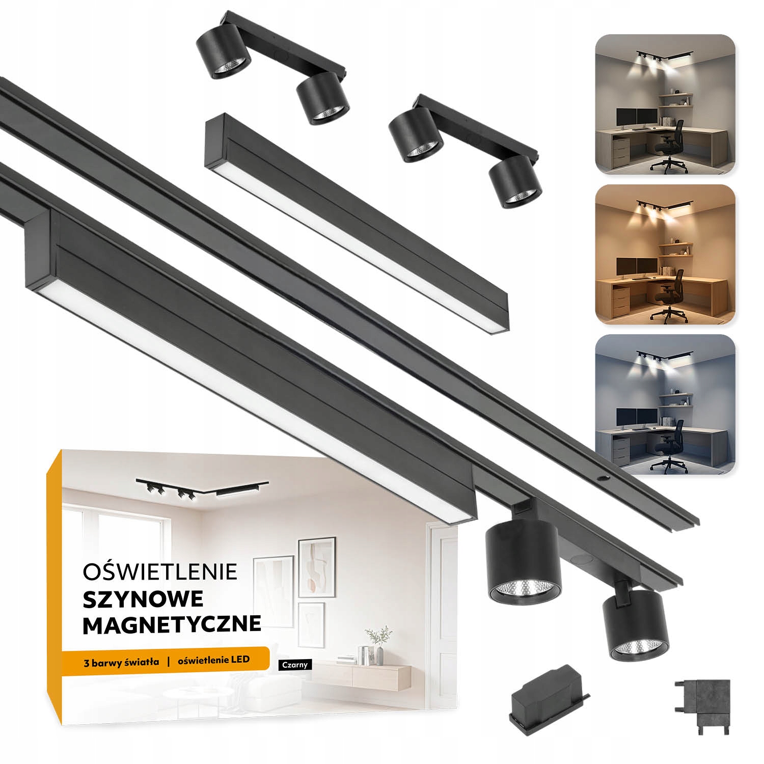 Magnetické koľajnicové osvetlenie 2xSZYNA 1 m +20 W a 2x2x7 W čierne 5 rokov záruka