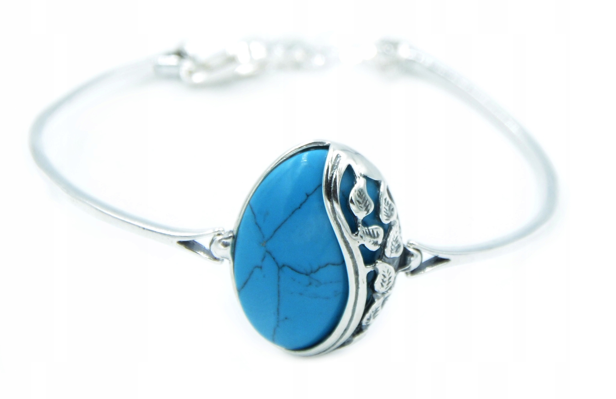 

Bransoletka Srebrna Z Turkusem I Listkami pr925!