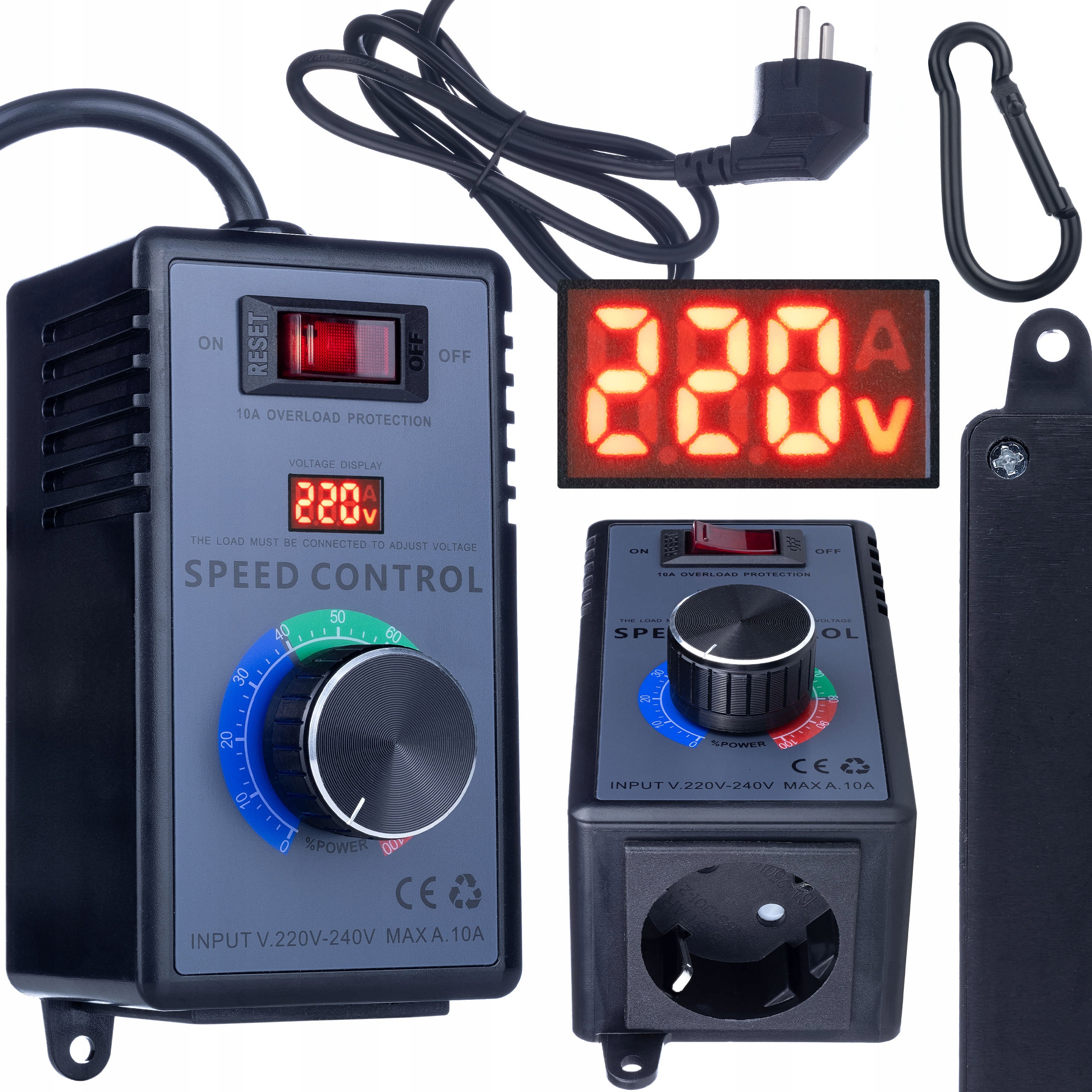 Regulátor Otáček Motoru Výkon 230V 4000W S Displejem Zásuvkou Rosfix