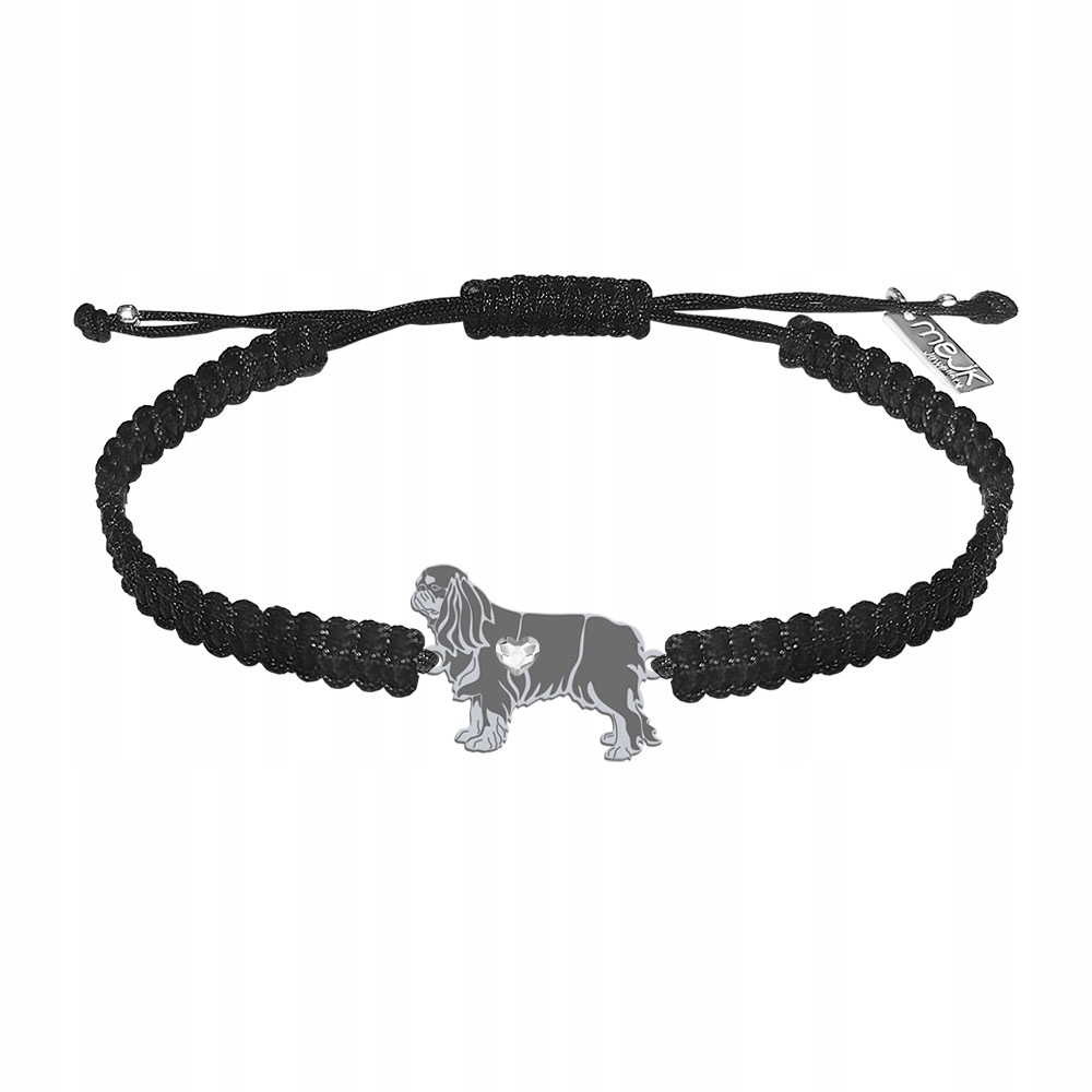 Stříbrný náramek s King Charles Spaniel 925 Makramé Šperky Gravírování