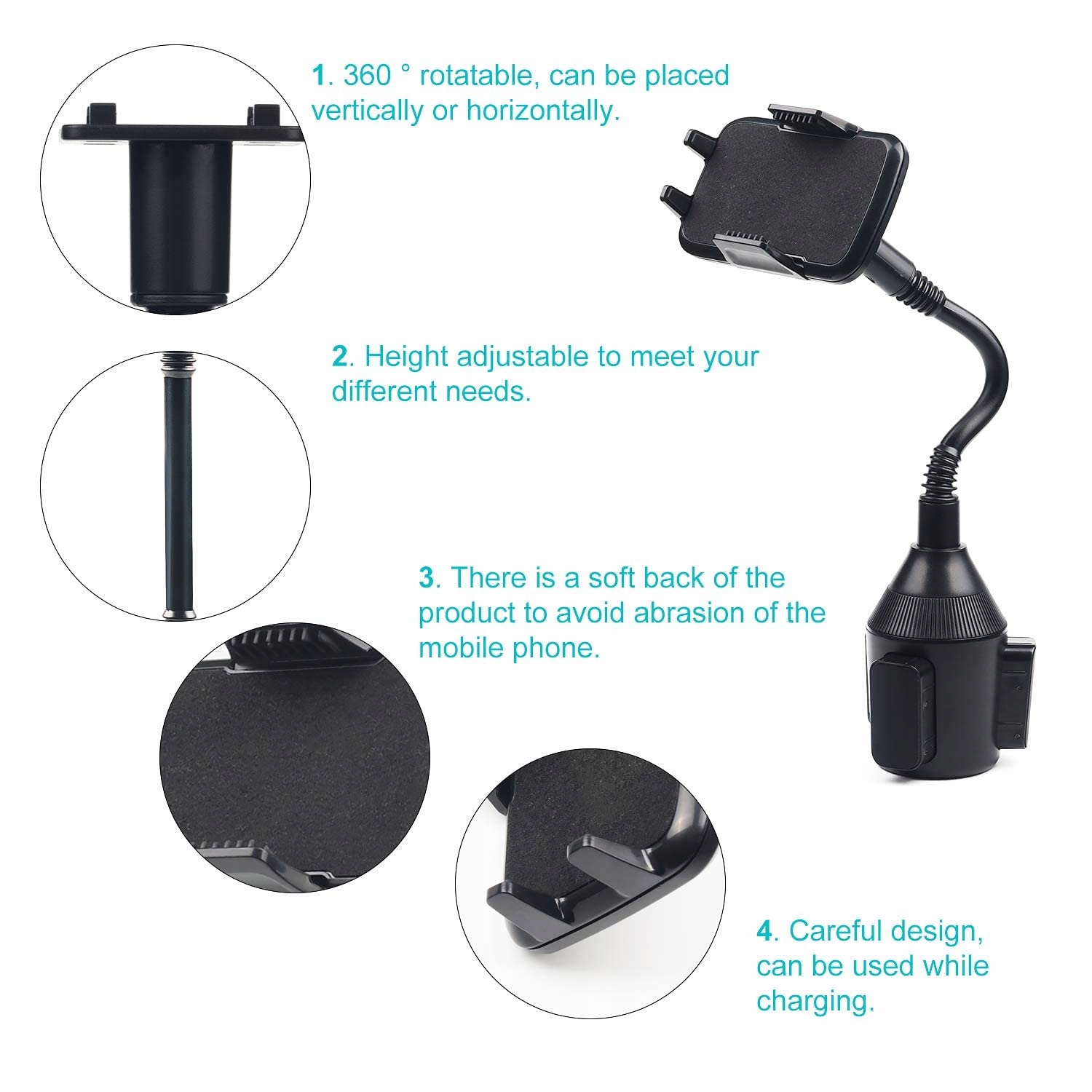 DBREAKS Uchwyt Samochodowy Na Telefon Do Uchwytu Na Kubek Do 8.4CM Czarny — miniatura 4