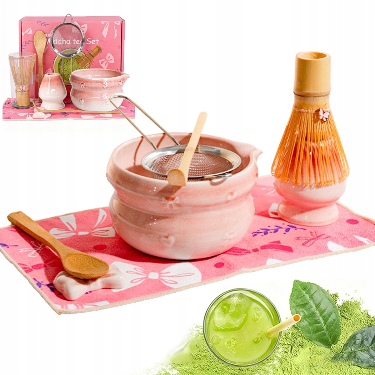 Levně Bambusový Dárková Sada Na Čaj Matchy Chashaku Růžový