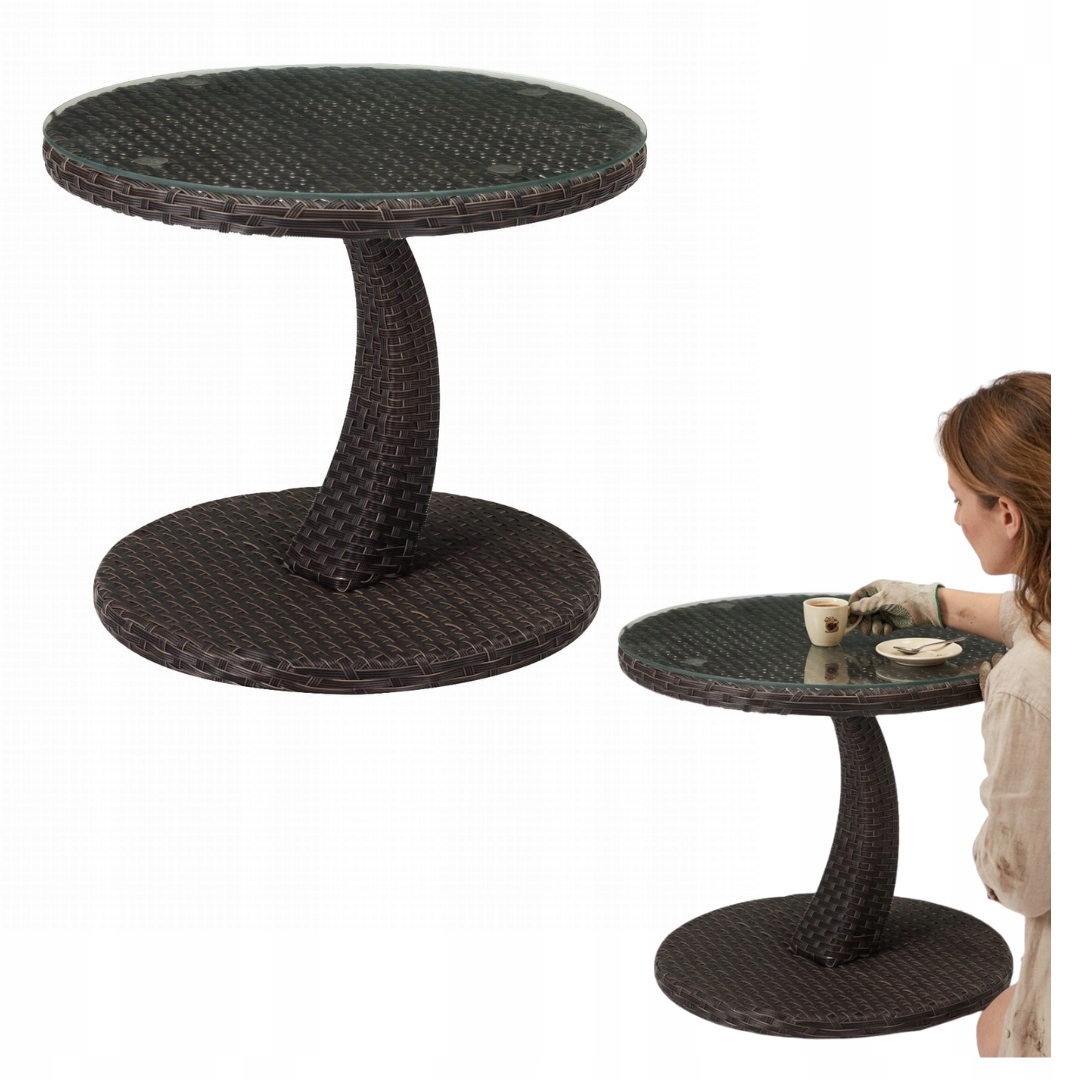 Záhradný stolík Technorattan okrúhly kávový na balkón, terasu, sklo 50 cm