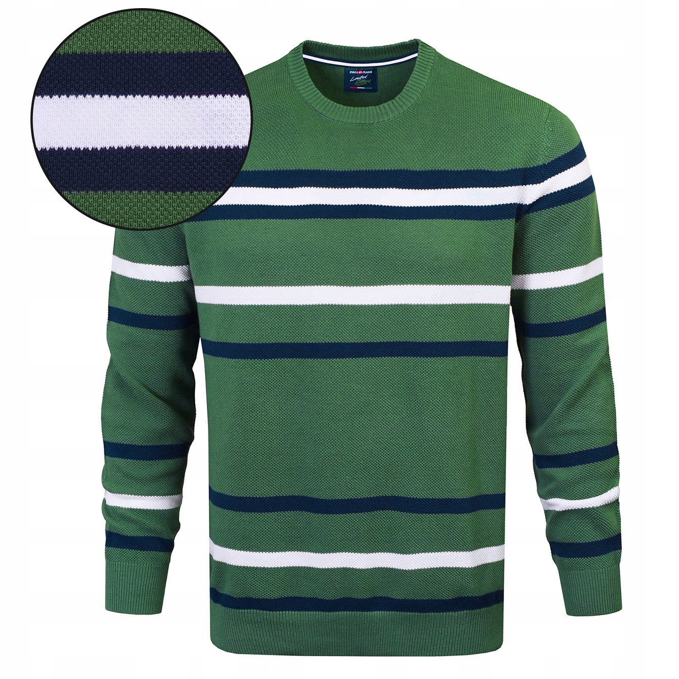 Elegantní pánský Svetr Zelený s Pruhy Klasický Bavlněný L Pako Jeans