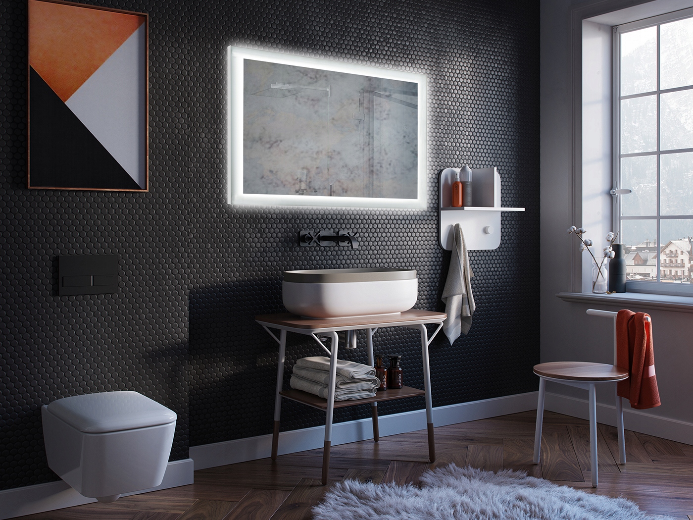 RUKE ŁAZIENKOWE RING LED LUSTRO NA ZAMÓWIENIE Kształt kwadrat