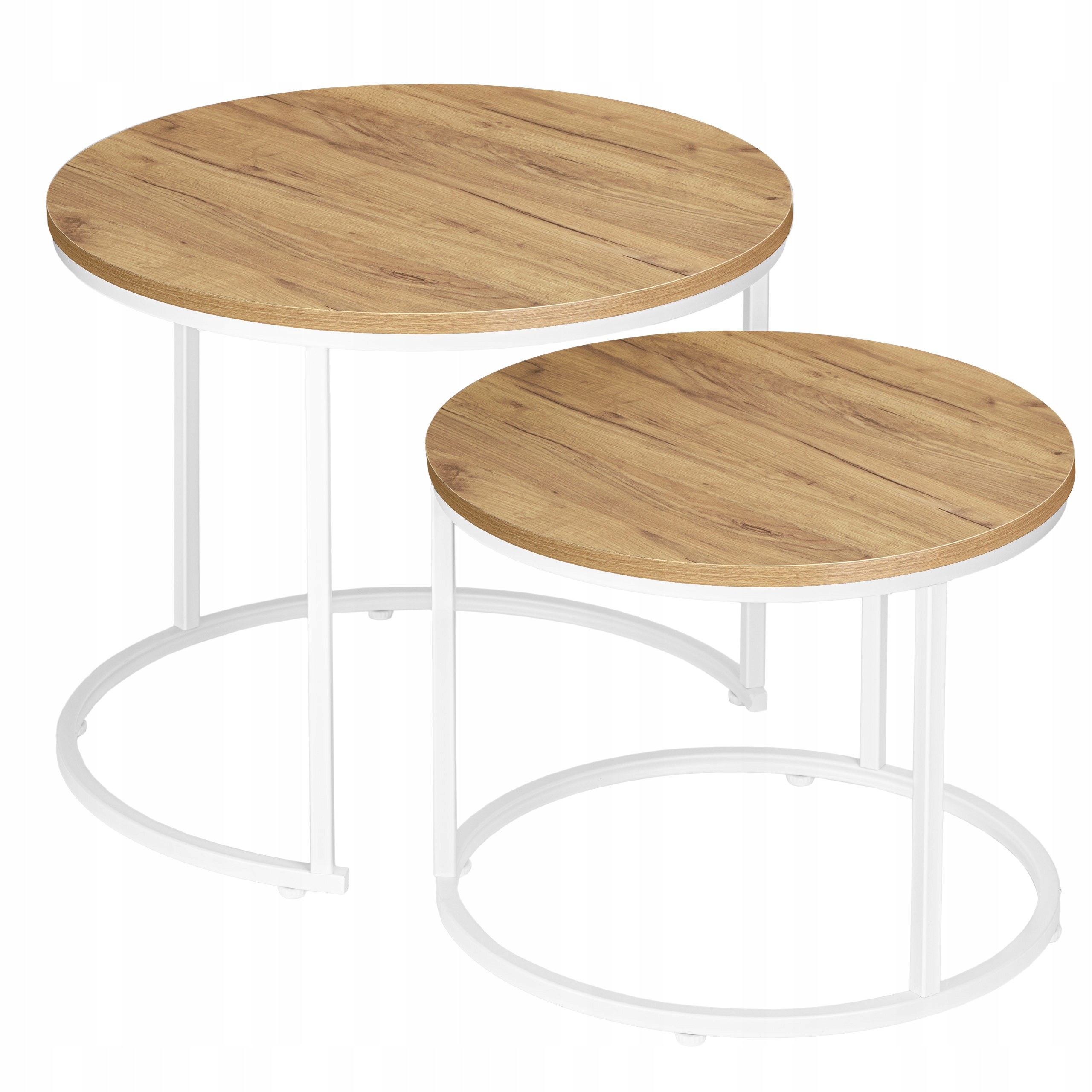 Konferenční Stolky Sada 2V1 Loftová Lavice Industriální Dub Craft Kulatý Malý