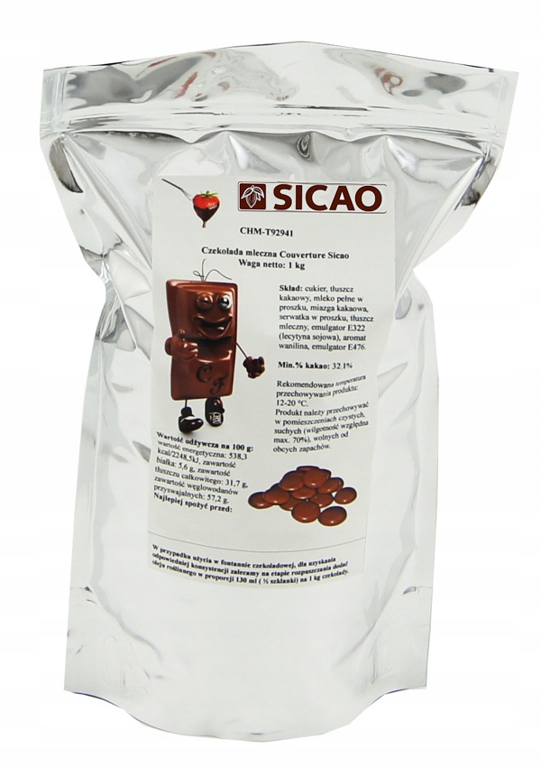 NAJLEPSZA Czekolada MLECZNA 1 KG do fontann SICAO 32,1% kakao EAN (GTIN) 5903814103101