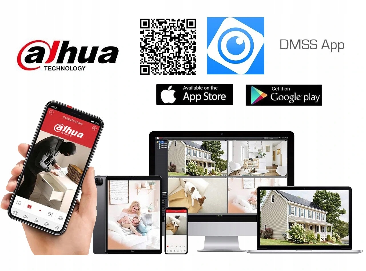 MONITORING DOMU FIRMY BIURA MOCNE KAMERY IP DAHUA 5mpx ZAPIS AUDIO na RUCH Marka Dahua