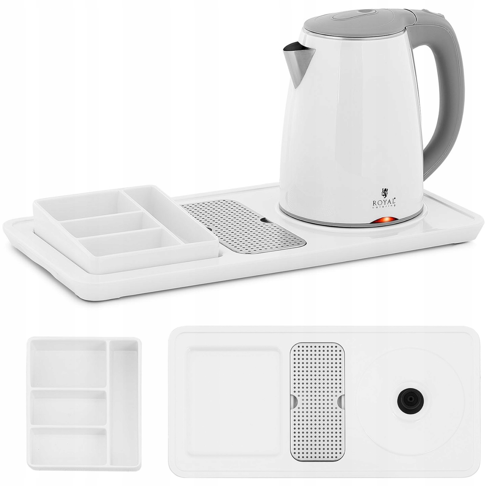 Hotelový uvítací set, rýchlovarná kanvica s podnosom 1.2 l 1800 W, biela