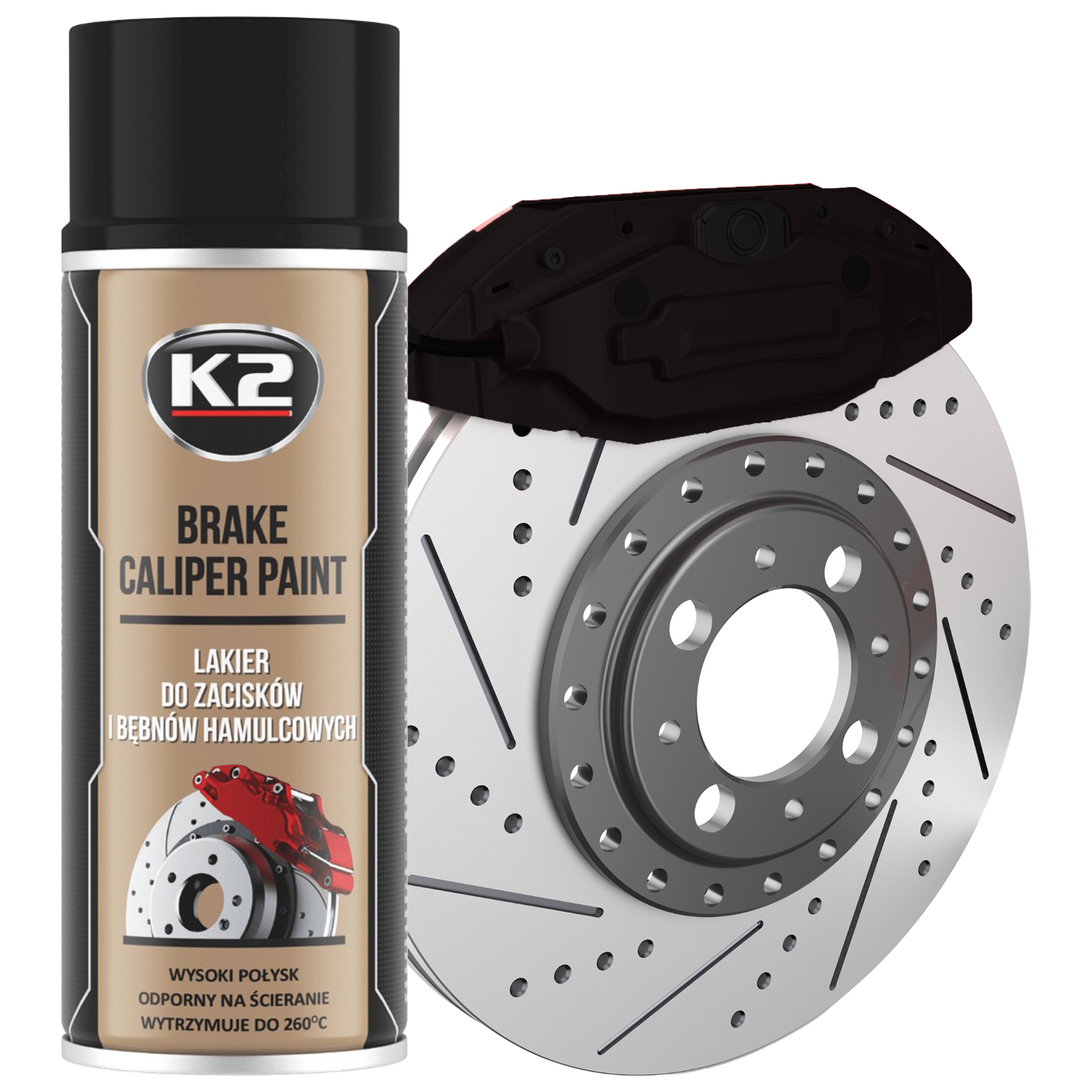 Farba do zacisków hamulcowych Czarny Połysk lakier spray 400ml K2