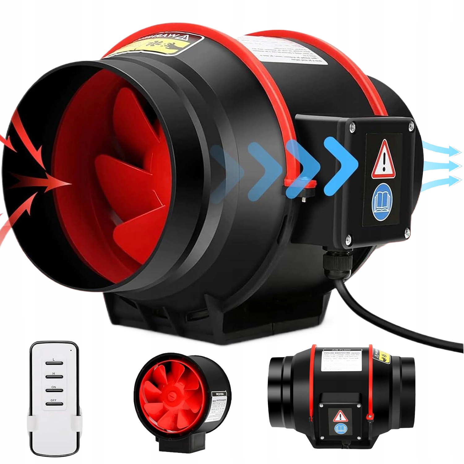 Dvourychlostní Nastavitelný Kanálový Komínový Ventilátor 40 W 100 MM S Dálkovým Ovládáním