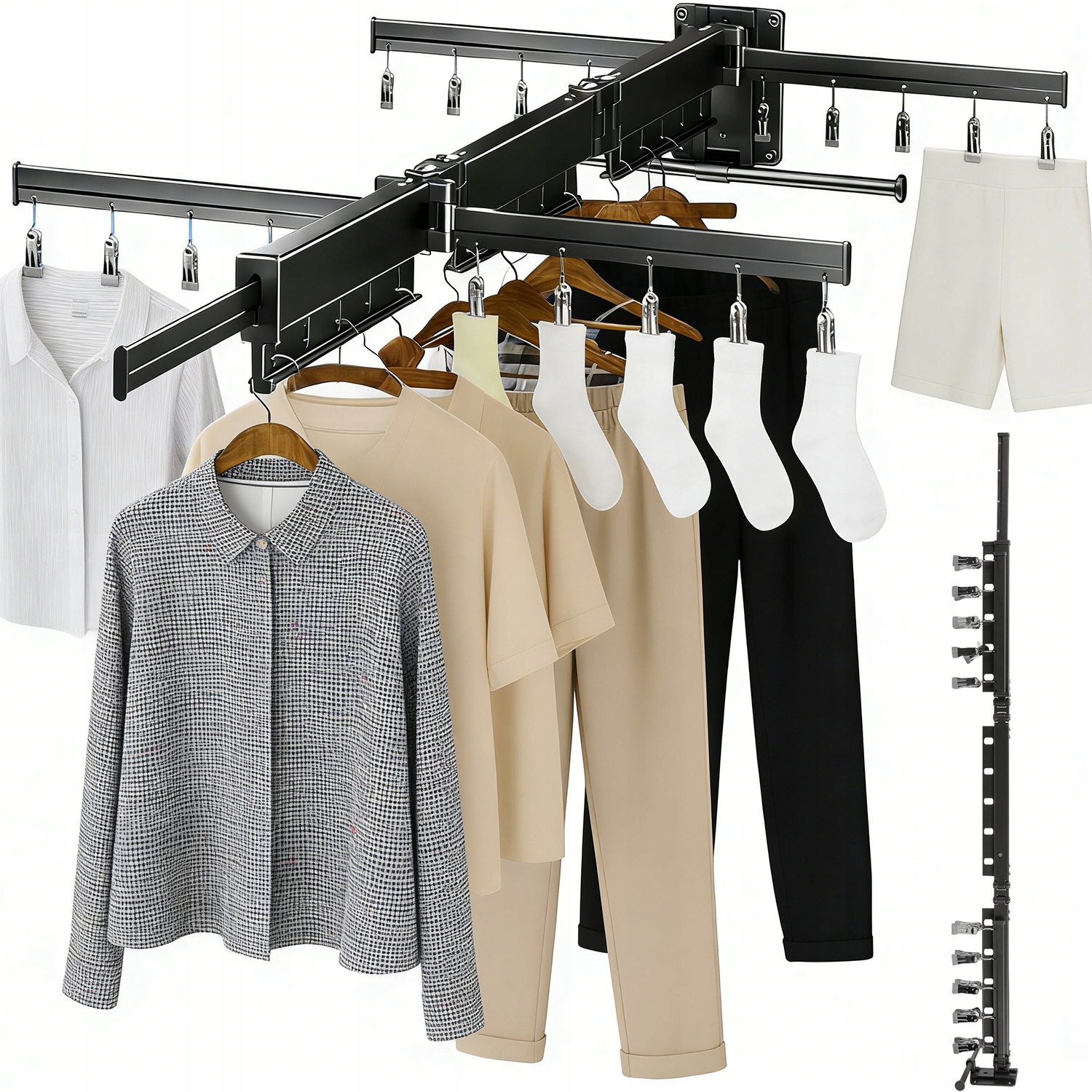 Levně Skládací Nástěnný Věšák Na Oblečení, Kompaktní, Do Koupelny, Prádelna, 130 CM