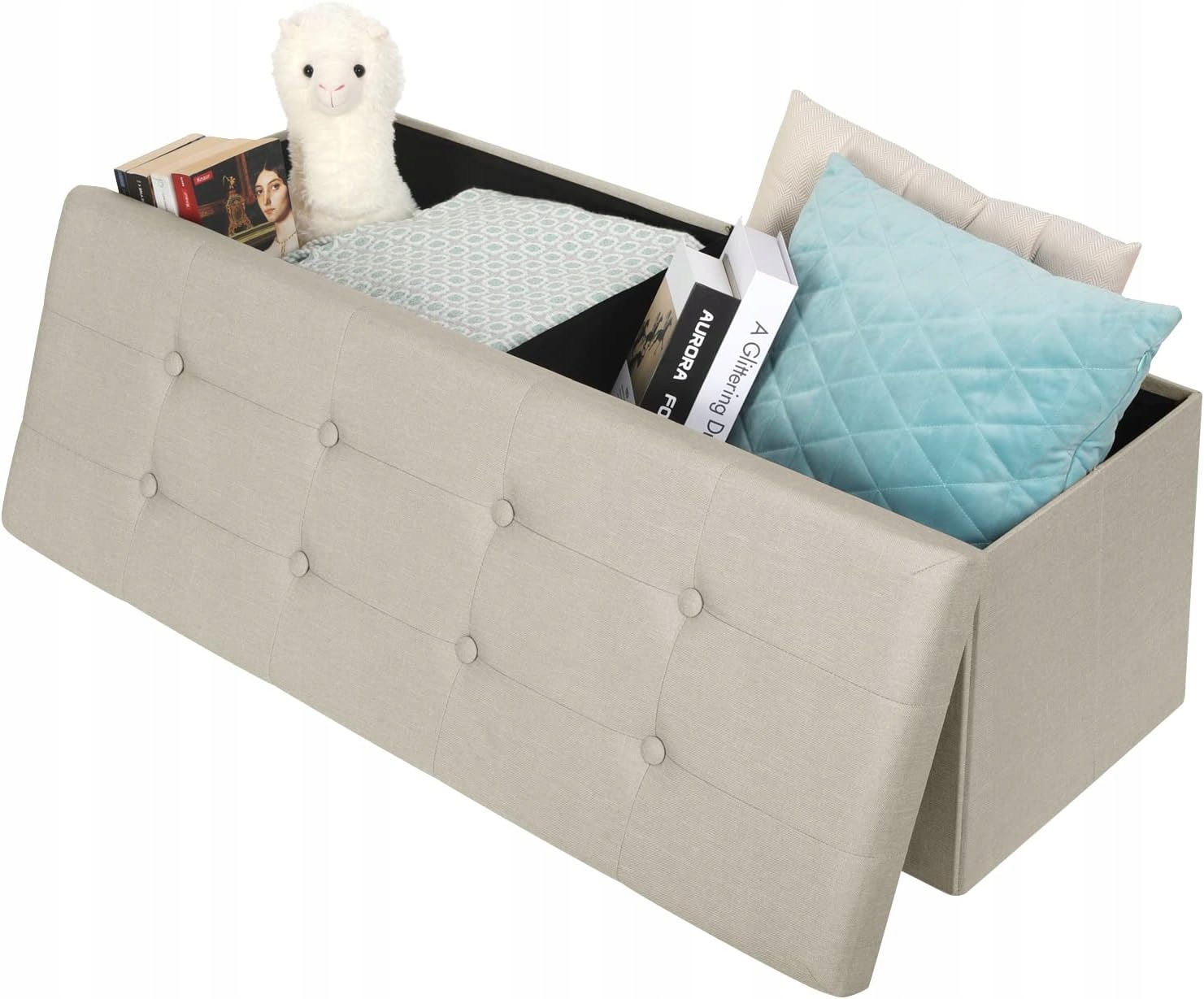 Woltu Taburet Lavička Truhla Úložný Box Béžová 110 X 37 X 38