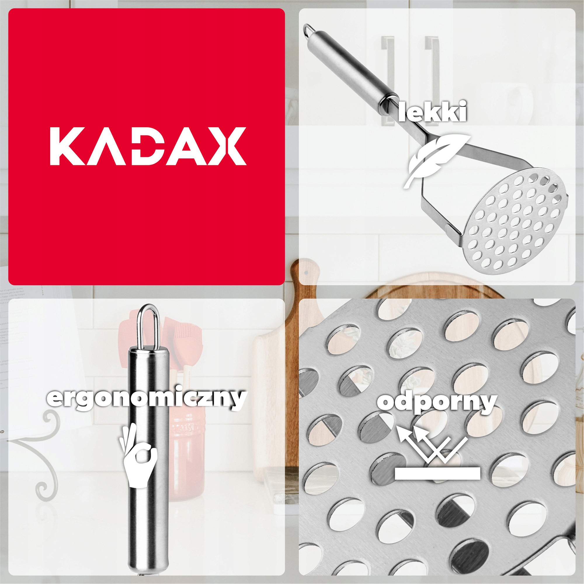 TŁUCZEK DO ZIEMNIAKÓW UBIJAK PRASKA STALOWY UGNIATACZ PUREE STALOWY Waga produktu z opakowaniem jednostkowym 0.1 kg