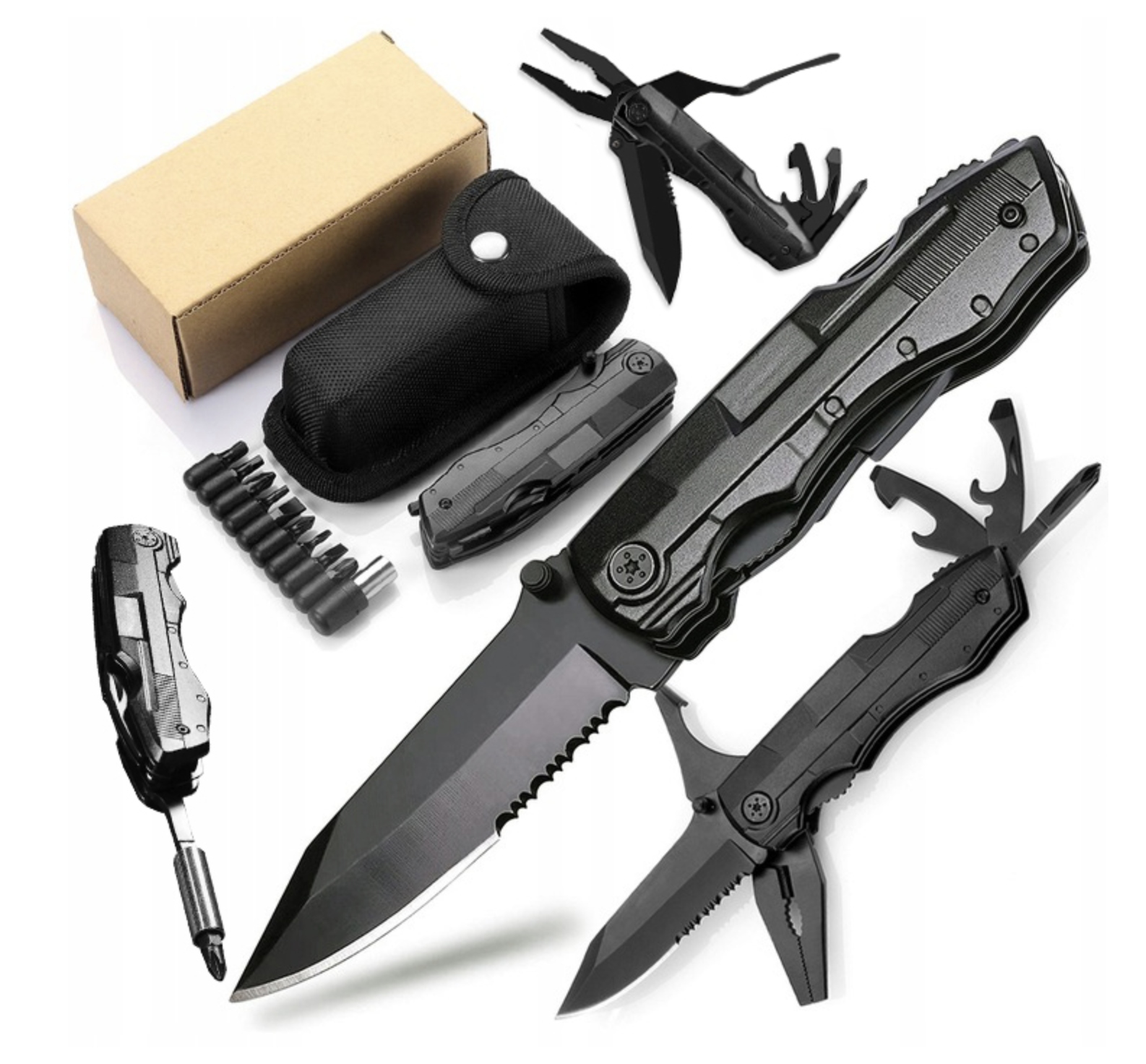 MULTITOOL NÓŻ WIELOFUNKCYJNY 21 FUNKCJI SOLIDNY BUSHCRAFT SURVIVAL