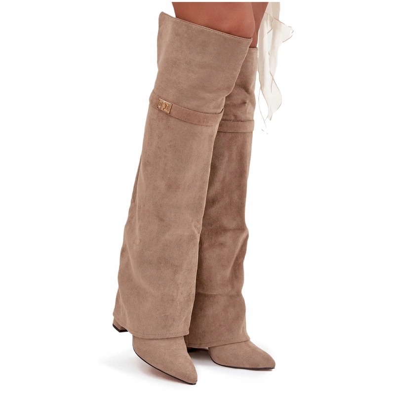 Dámské Kozačky S Vyztuženým Svrškem Svršek Zateplený Sloupek Béžová 41