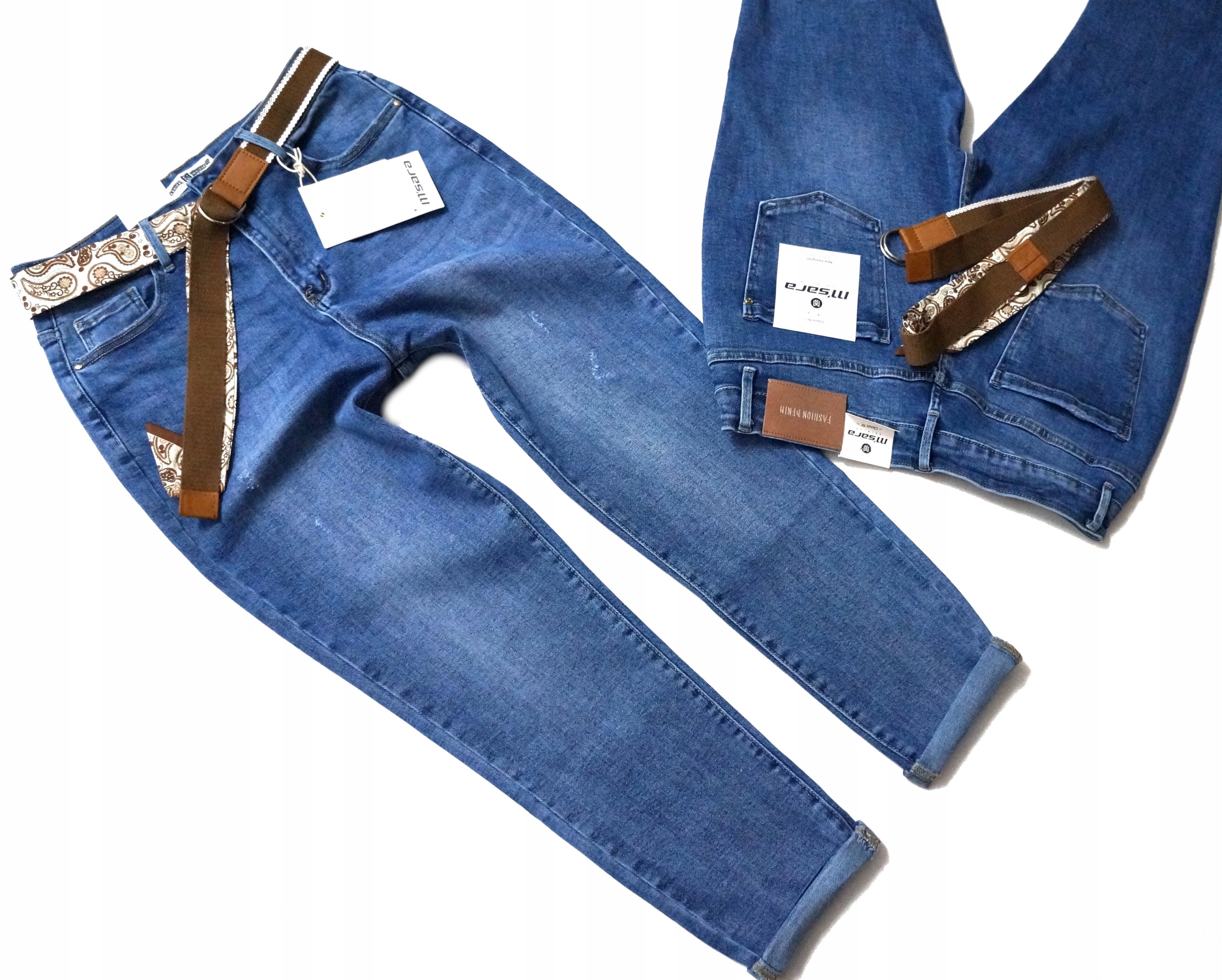 M.sara Modne Spodnie Jeansowe Mom Fit Luźniejsze Nogawki Przecierane 48 4XL