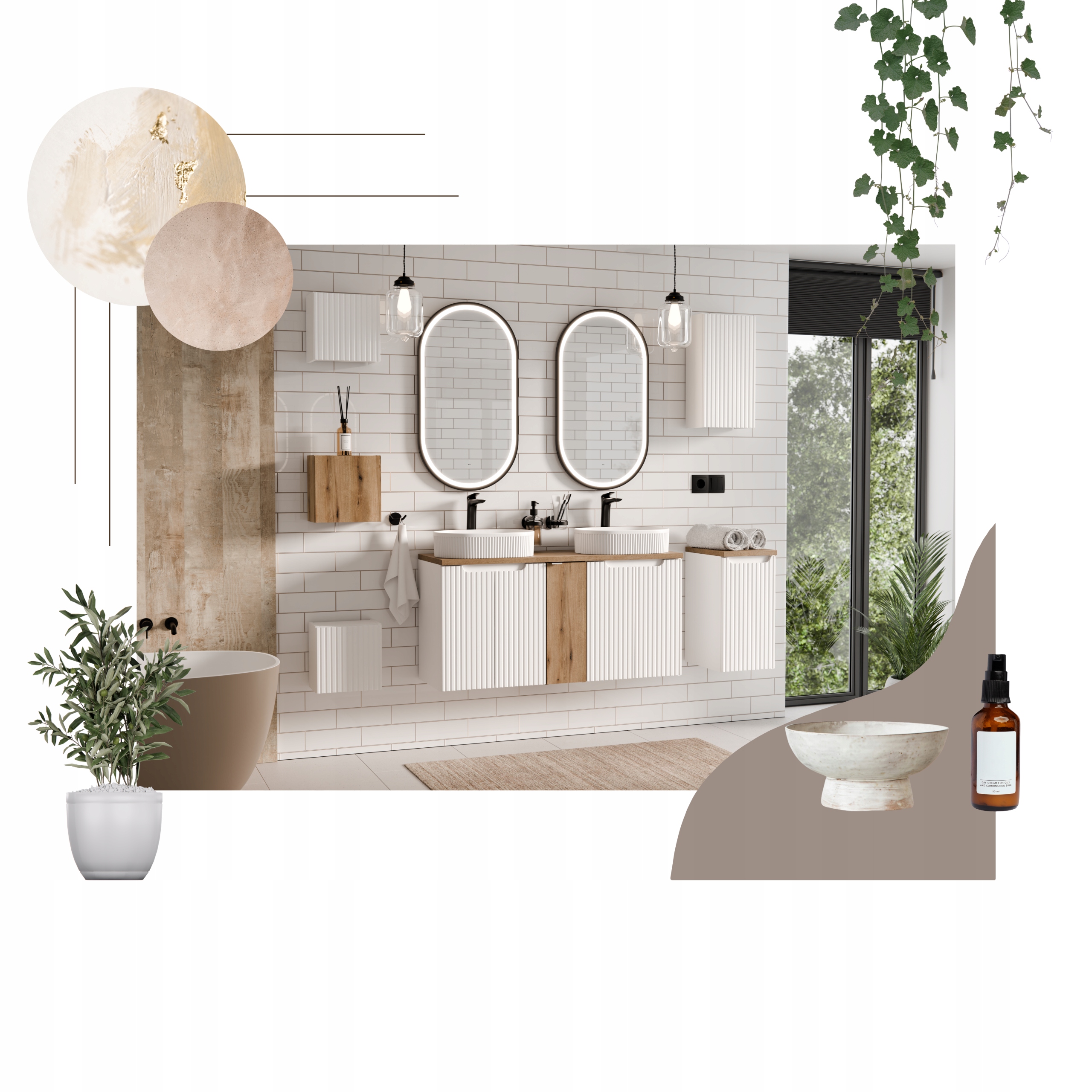 Nábytková sestava 120 cm s umyvadly na desku a vysokou skříňkou