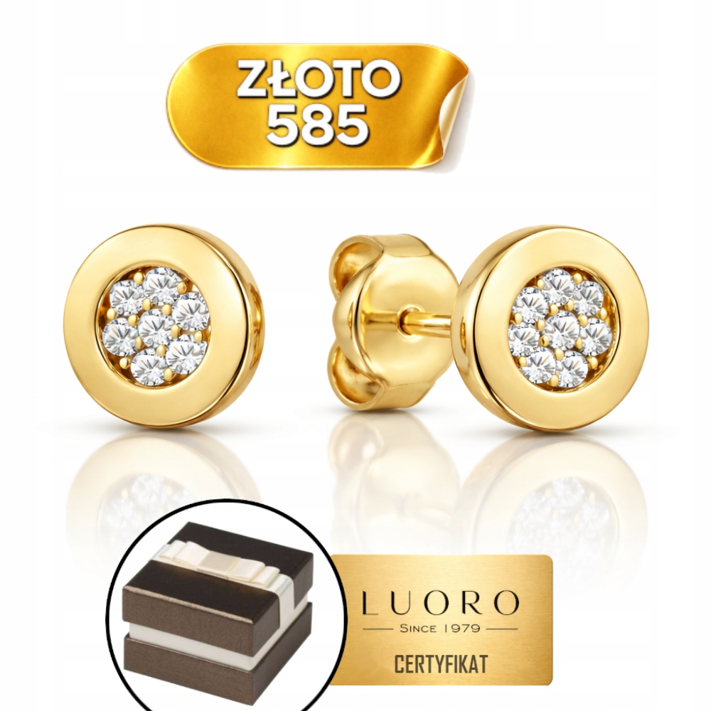 Náušnice Zlaté 585 14K Kroužky Se Zirkony Ø55 MM Elegantní Tyčinka