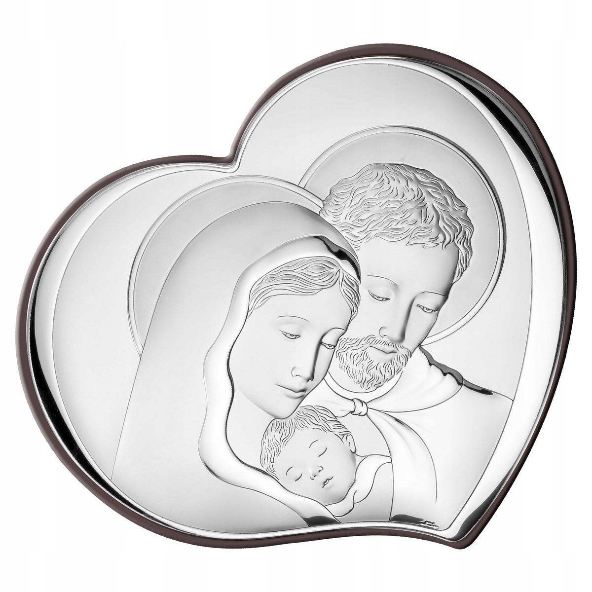 Obraz Svaté Rodiny stříbrné moderní srdce Velikost: 17.5x15 cm