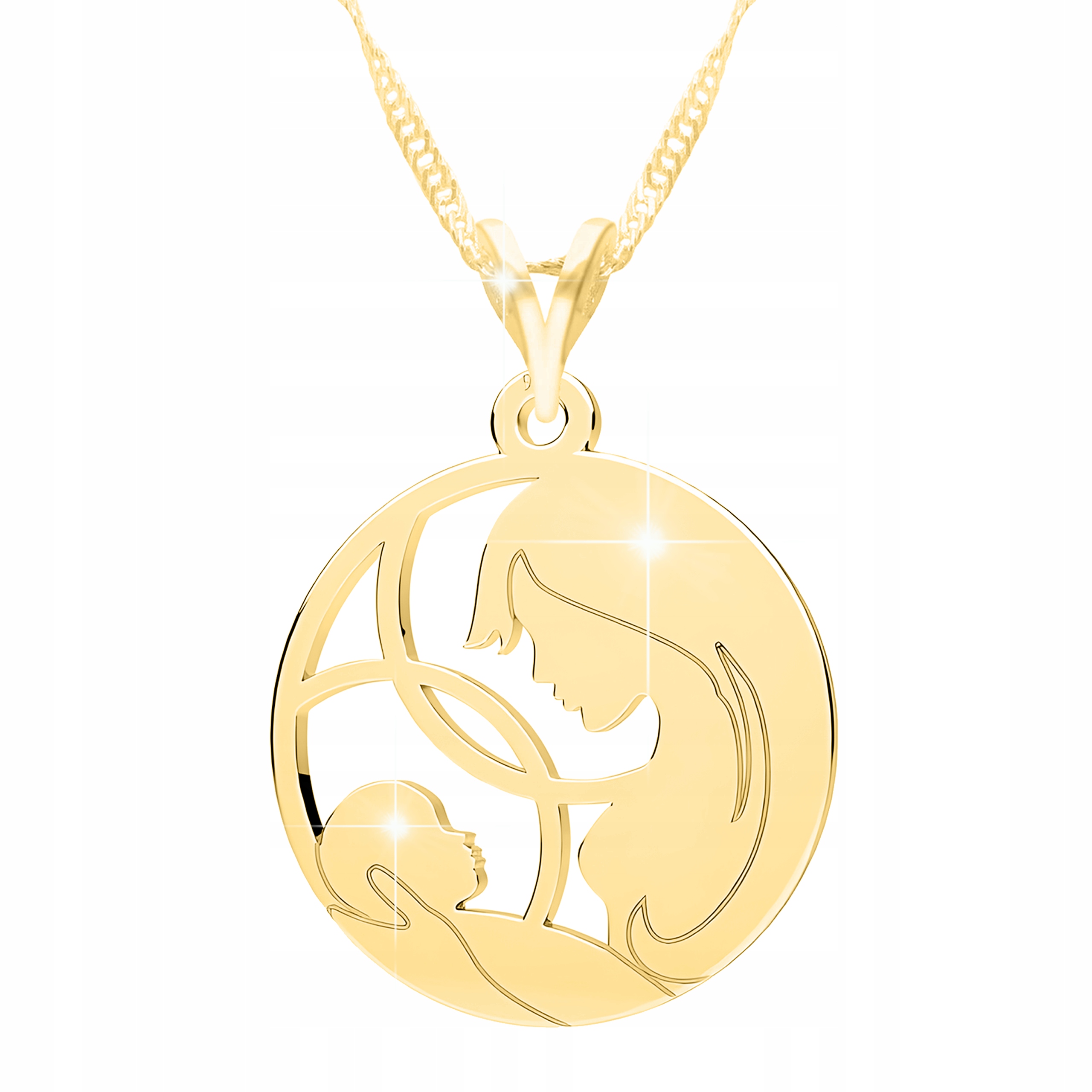 Zlatý náhrdelník 925 Matka s dítětem Kulatý Máma Dcera Rodina Family