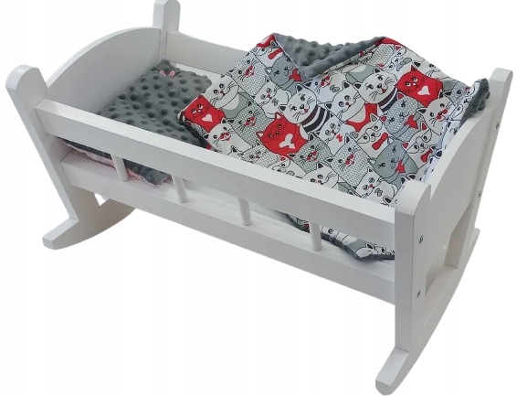 KOŁYSKA DLA LALEK BIAŁA Z POŚCIELĄ. KOŁYSKA DREWNIANA