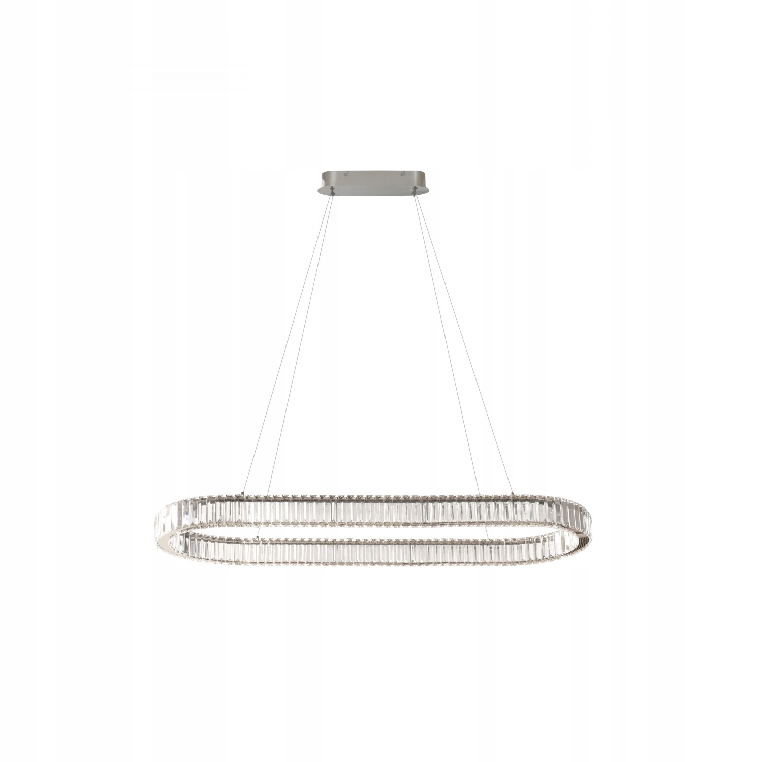 Podélný lustr s zaoblenými stranami nad jídelním stolem, chromový Spark