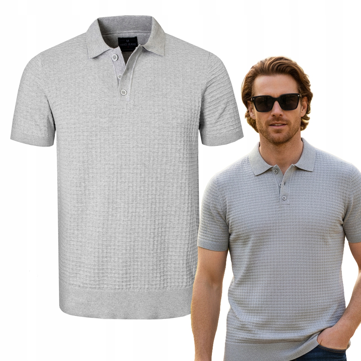 Polo Pletené Tričko Světle Šedé Bavlněné Ting XL Pako Jeans