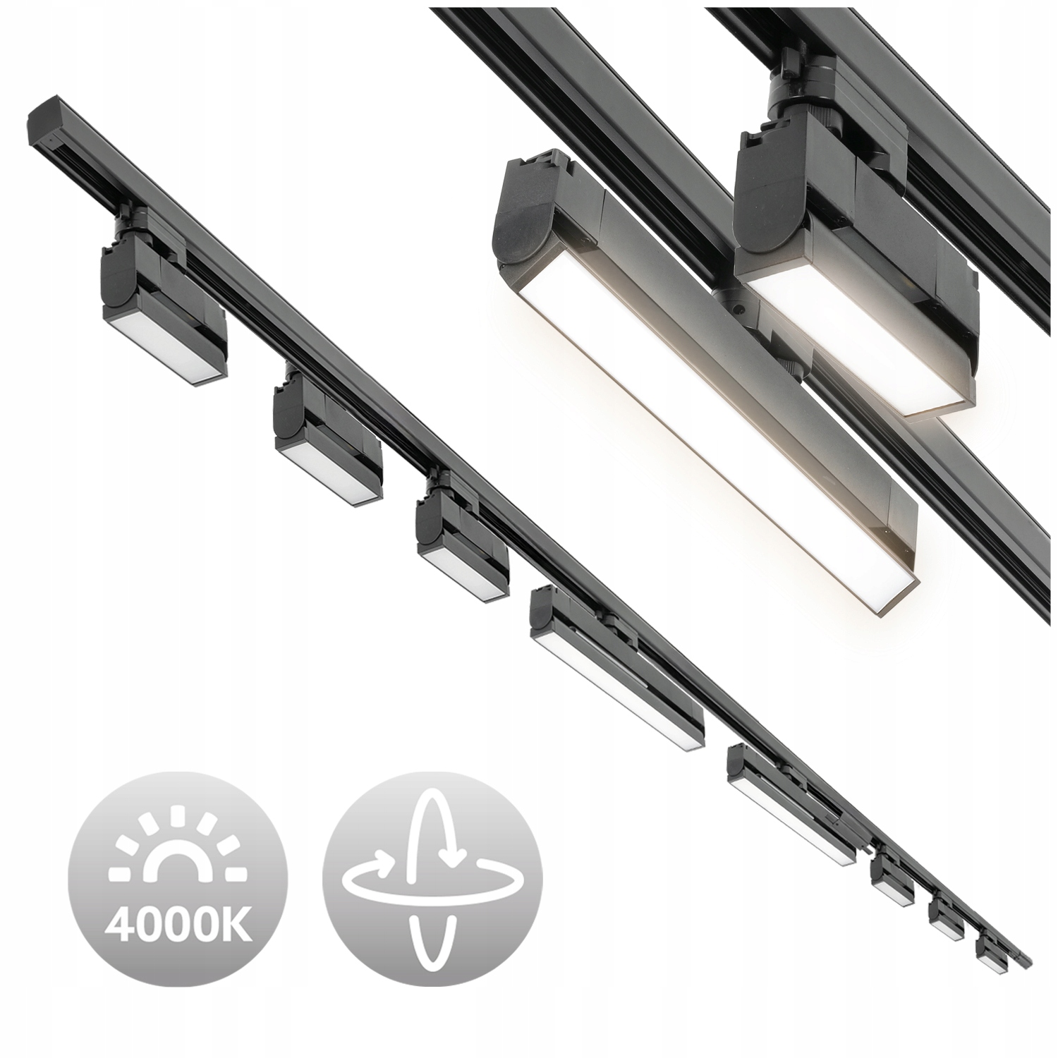 Sada koľajnice 3fázová 2m+1m Jednoduchá spojka 6x Led lampy 12W+2x Led lampy 36W