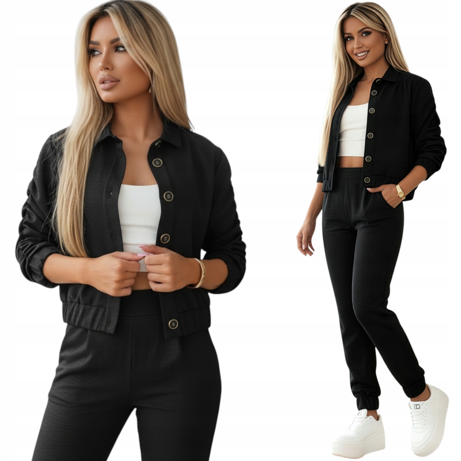 Stylowy komplet damski Bluza spodnie casual Czarny S