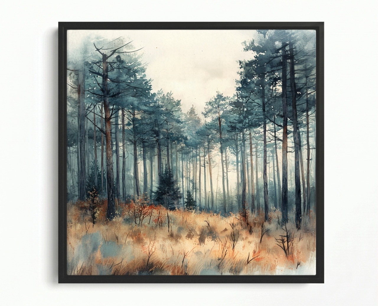 Obraz Rám American Box Akvarel Krajina Les Stromy Borovica 60x60