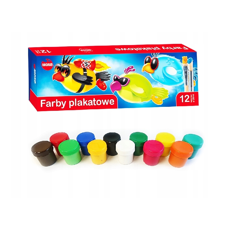 FARBKI PLAKATOWE SZKOLNE 12 KOLORÓW 20ML MONA