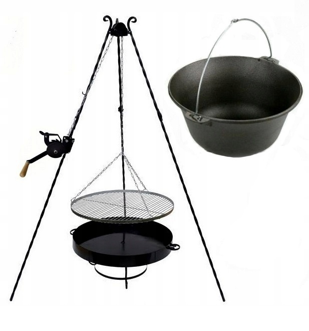 Grilovací rošt Nerezový 80 cm Ohniště naviják litinový kotlík 11 L