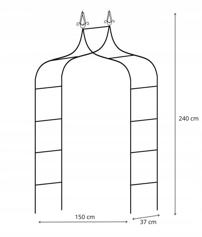 PERGOLA OGRODOWA TARASOWA METALOWA PODPORA DO PNĄCZY WINOGRON RÓŻ ŁUK DUŻY Wysokość produktu 241 cm