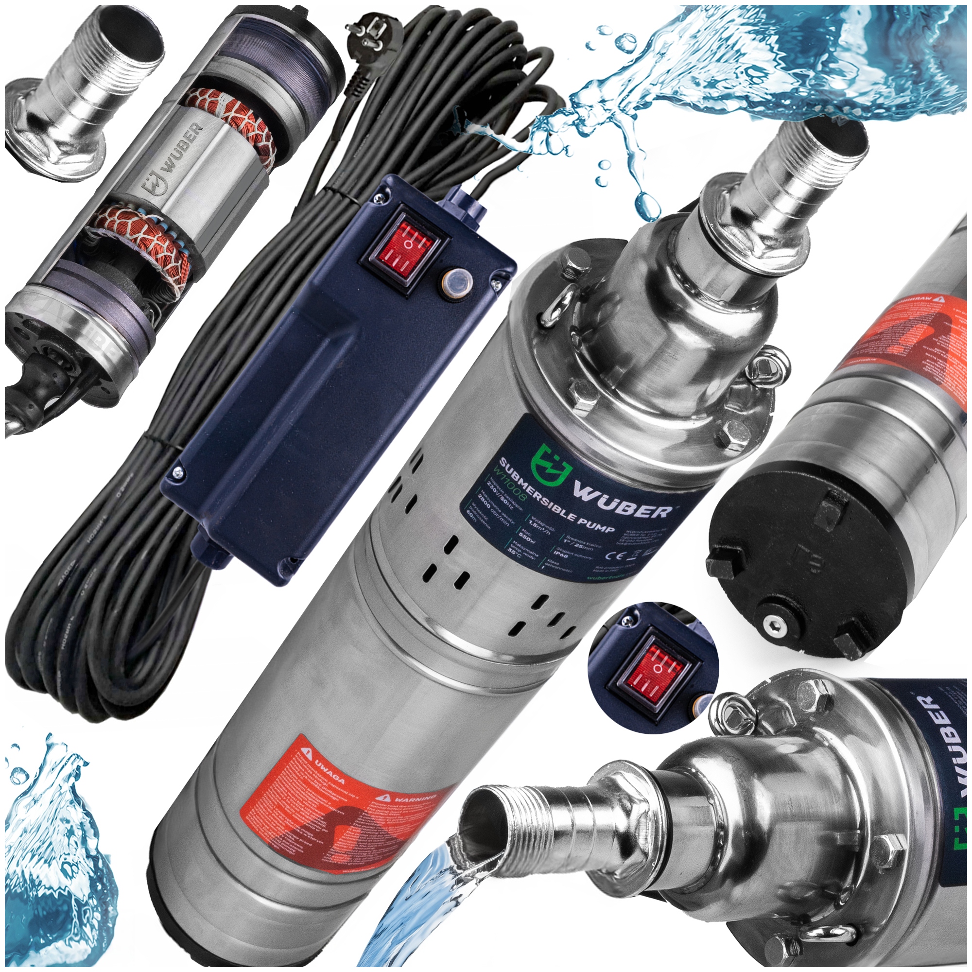 Pompa Śrubowa Głębinowa 750W Do Wody Czystej 1" Do Studni Mocna 1600 L/h