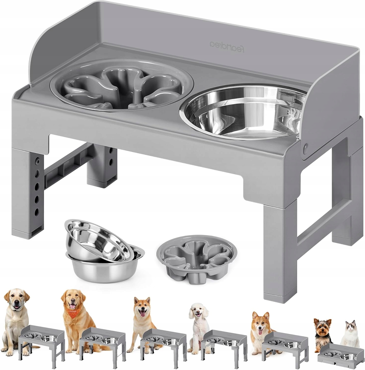 Levně Vyvýšená Miska Pro Psa Se Stojanem, Nastavitelná Výška, Nakloněná