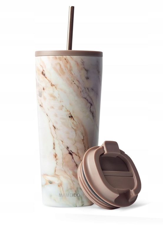 Kubek termiczny Mameido z pokrywką i słomką ze stali nierdzewnej 700 ml